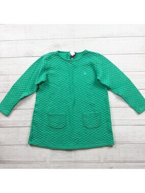 Nantucket Kids Green Quilted Long Sleeve Dress Pockets 10